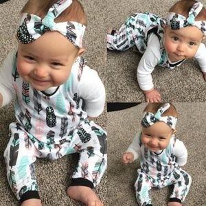 infants feather romper with headband